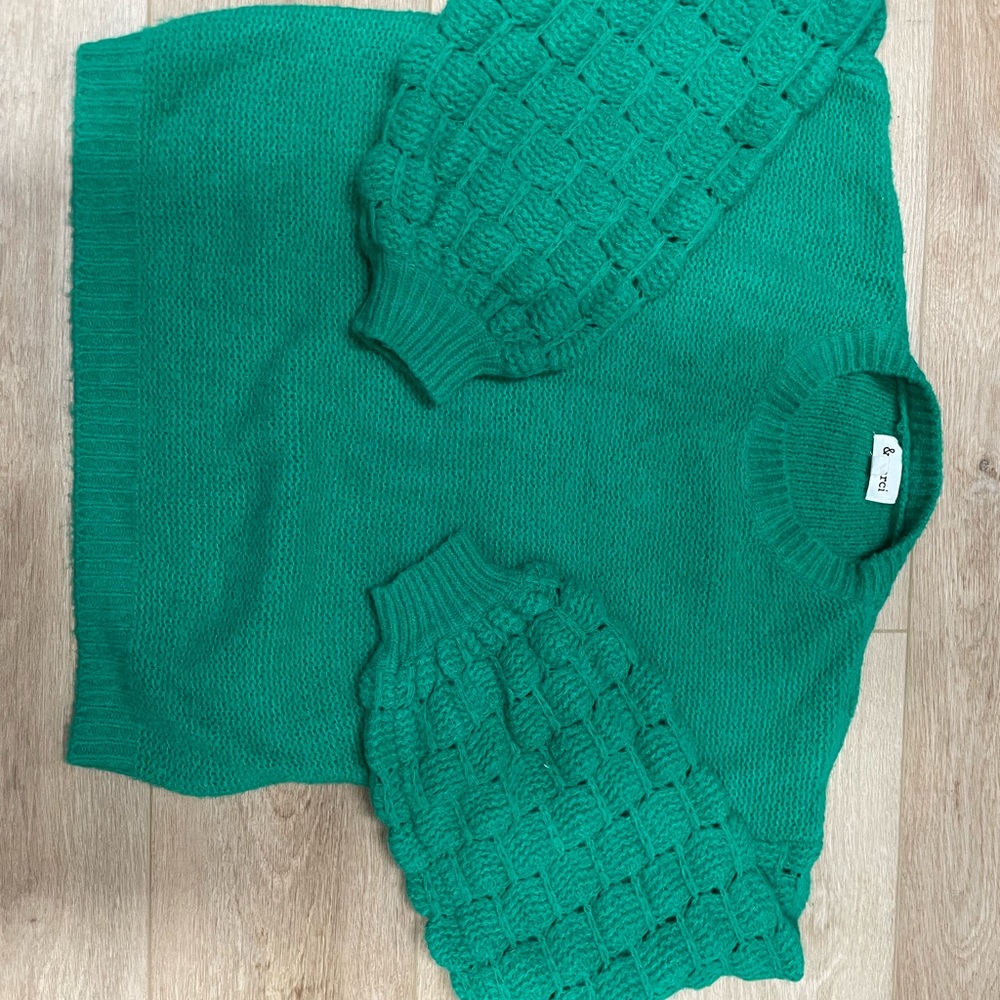 Balloon Sleeve PinkBlush Maternity Green Knitted Sweater